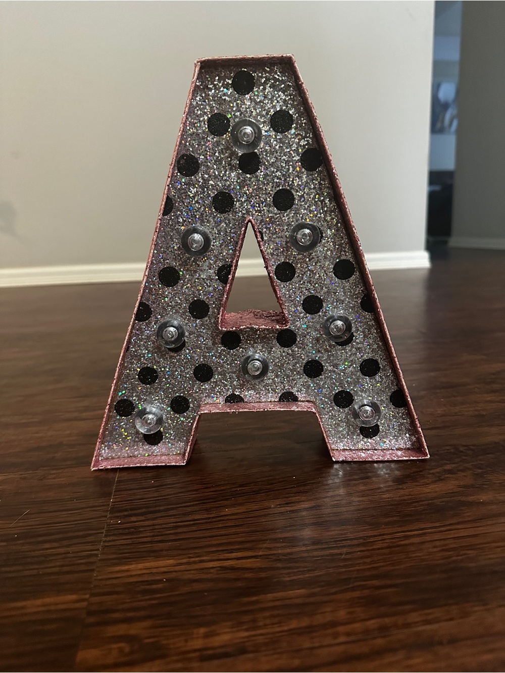 Unk Pink Glitter Letter A Accent Decor with Black Dots